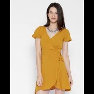 MUSTARD YELLOW SOLID WRAP DRESS FOREVER 21